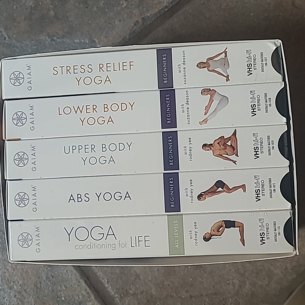 Gaiam Living Yoga 5 VHS videos collection set stress relief fitness work out